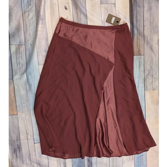 NWT DKNY Mixed Media Midi Skirt Burgundy Size 12 - Picture 2 of 5